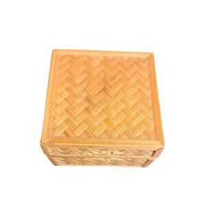 Vintage Wicker Trinket Ring Box Handmade Woven Lined Gift Giving Box